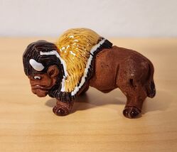Leps Of Peru Bison Figurine Folk Art Miniature Buffalo 2" Signed Clay Po... - $13.85