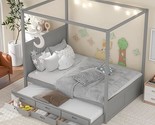 Queen Size Canopy Platform Bed With Twin Trundle And Three Storage Drawe... - $663.99