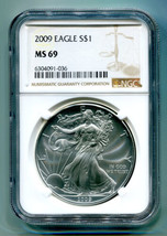 2009 AMERICAN SILVER EAGLE NGC MS69 NEW BROWN LABEL PREMIUM QUALITY NICE... - £40.75 GBP