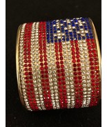 CUFF BRACELET USA FLAG RED BLUE PAVE RHINESTONE DAR REPUBLICAN GOP GOLD ... - $29.50