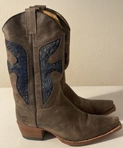 Women&#39;s Frye Daisy Duke Brown W/ Blue Cut Outs Western Boots Sz 7 M Cowboy - £77.76 GBP
