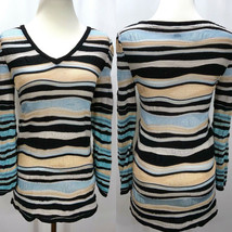 Missoni Long Lightweight V-Neck Sweater Size M IT44 Striped Tunic Wave Texture - £46.76 GBP