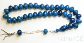 Prayer Beads Tesbih Marbled Blue Black Modern Catalin &amp; Sterling Silver - $172.26