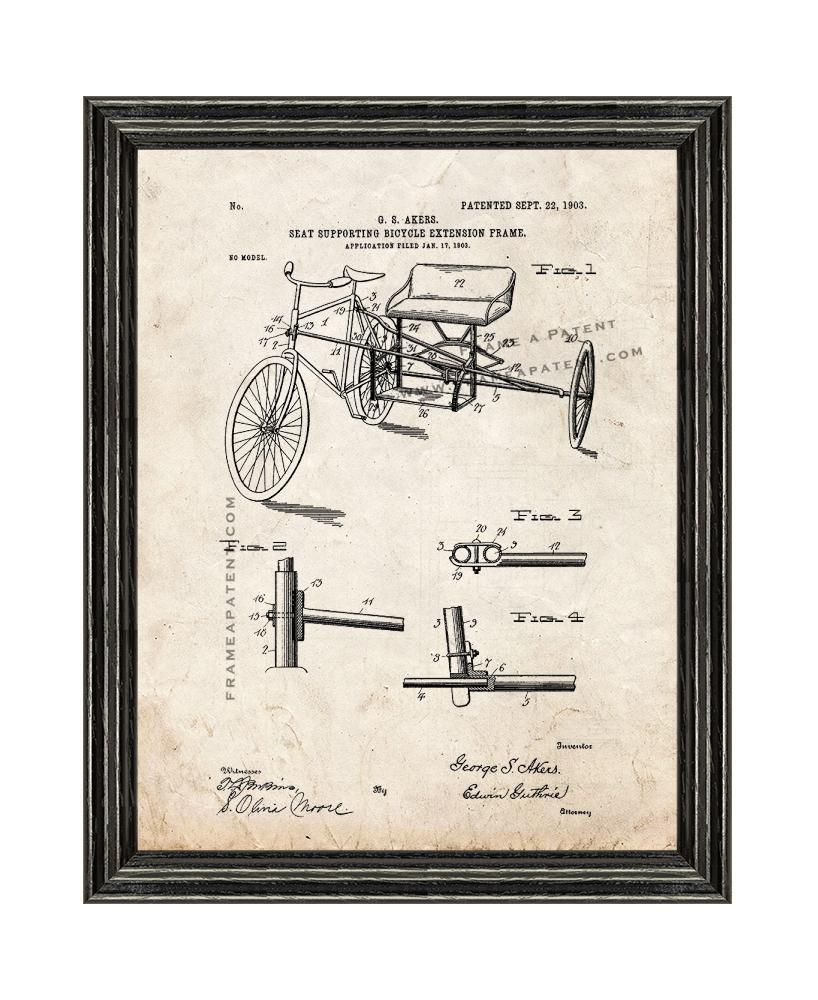 Primary image for Seat-supporting Bicycle Extension-frame Patent Print Old Look with Black Wood Fr