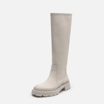 Knee High White Boots Women Autumn And Winter Thick Bottom Round Toe Knight Boot - £102.26 GBP