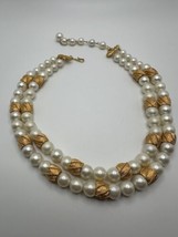 Vintage Coro Faux Pearl Gold Two Strand Necklace 17.5” - £39.69 GBP