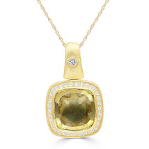 925 Sterling Silver Yellow Gold Plated Cubic Zircon &amp; Citrine Pendant Ne... - $49.00