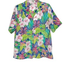 Allison Daley Size 8 Womens Blouse Button Front Short Sleeve Multicolor Floral - £10.45 GBP