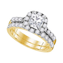 14k Yellow Gold Princess Diamond Bridal Wedding Engagement Ring Set 1-7/8 Ctw - £3,698.86 GBP