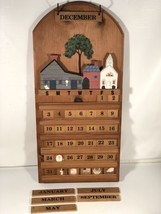 Vintage Small Town Perpetual Wood Calendar Solid Wood Hand Painted Made In USA - £70.20 GBP