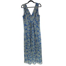 Sandra Darren Maxi Dress V Neck Sleeveless Geometric Blue Yellow 12 - £11.61 GBP