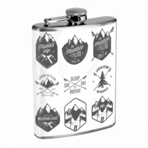 Vintage Skiing Skier Skis D40 Flask 8oz Stainless Steel Hip Drinking Whiskey B&amp;W - £11.90 GBP