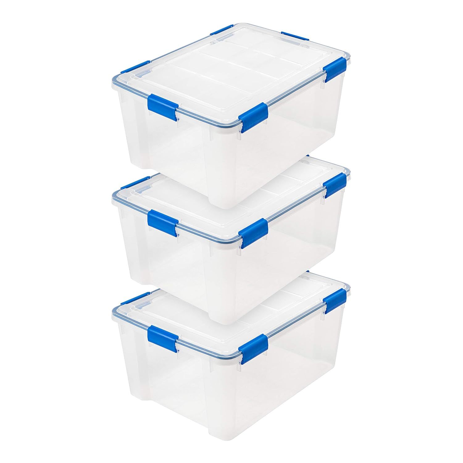 IRIS USA 3 Pack 60 Quart WeatherPro Plastic Storage Box Durable Lid and Seal and