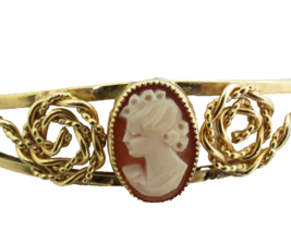 Russel 12k Gold Filled Bangle Bracelet Carved Left Facing Cameo Oval 7&quot; ... - $89.09