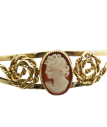 Russel 12k Gold Filled Bangle Bracelet Carved Left Facing Cameo Oval 7&quot; ... - $89.09