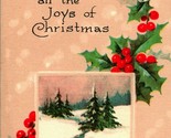 Joys of Christmas Holly Pink of Perfection Unused UNP 1900s Vtg Postcard - £5.49 GBP