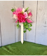 Cemetery cross , grave decoration, pink flowers for grave at cemetery - $26.00