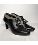 Brighton Stacey Black Leather Ankle Boots Tassels Front Zip Silver Beads... - $561.81 MXN