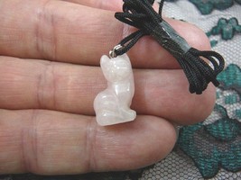 (an-cat-2) KITTY CAT Pink Quartz crystal carving Pendant NECKLACE FIGURI... - $8.00
