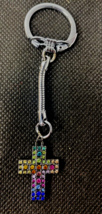 Handcrafted Multicolor Rhinestone Cross Chrome Steel Key Chain Charm Acc... - $14.00