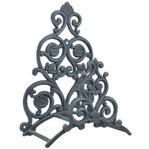 Hanging Garden Hose Holder Floral &amp; Spade Verdigris Cast Iron Wall Mount Reel - £22.49 GBP