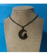 Black Moon Necklace ~ Cat Crescent Moon ~ Black Filigree ~ Alloy ~ 11.5&quot;... - £17.55 GBP