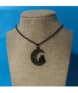 Black Moon Necklace ~ Cat Crescent Moon ~ Black Filigree ~ Alloy ~ 11.5&quot;... - $22.44