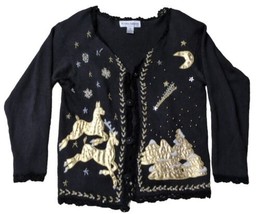 VTG Ugly Christmas Sweater Gold Reindeer and Gold Mountains w Shoulder Pads!   - £23.98 GBP