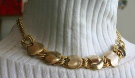 Elegant Mid Century Modern Gold-tone Textured Link Necklace 1960s vint. 16 1/2&quot; - £11.76 GBP