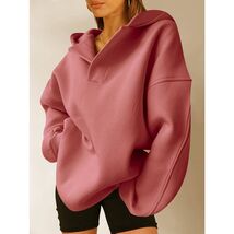 Solid Color Long Sleeve Slouchy Hooded Hoodie Sweatshirt Mauve Med - $38.61