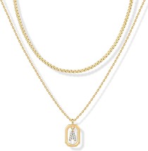 14K Gold Plated Cubic Zirconia Letter Pendant Layered Necklace Framed In... - £23.86 GBP