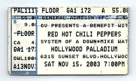 Red Hot Chili Peppers Concert Ticket Stub November 15 2003 Hollywood California - £18.59 GBP