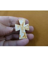 Y-CRO-2 little white tan Cross SOAPSTONE stone figurine religious pocket... - $8.59