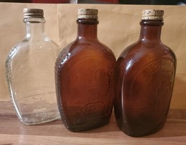 Vintage Log Cabin Syrup Bottles Flask 1776-1976 Bicentennial Glass Lot of 3 - £31.10 GBP