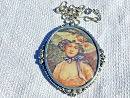  Portrait Miniature 800 Silver Pendant on 18” Sterling Silver Chain Nouveau Lady - £184.97 GBP
