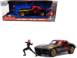 1966 Chevrolet Corvette w Black Widow Diecast Figurine Avengers Marvel Series 1/ - £39.69 GBP