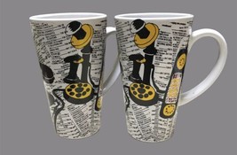 Telephone Phone Mug Coffee Cup Set of 2 Yellow Black Mugs - £12.36 GBP