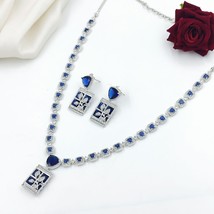 Indian Bollywood Style Silver Plated Delicate CZ Necklace Royal Blue Jewelry Set - £60.93 GBP