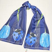 SYMPHONY SCARF Blue LADYBUG Black 13x60 Poly Rectangle TULIPS Flowers - $12.86