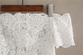 White Bridal Lace Crop Tops Petite Size Short Sleeve Off Shoulder Wedding Tops image 6