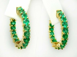 Classic 5Ct Round Cut Emerald inside Out Hoop Earrings In 14K Yellow Gold Finish - £100.98 GBP