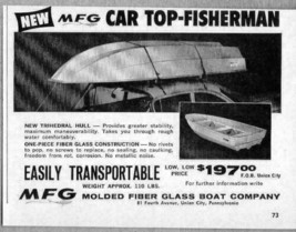 1963 Print Ad MFG Car Top-Fisherman Boats Molded Fiber Glass Co. Union C... - $9.40