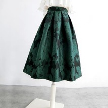 Dark Green Pleated Midi Skirt Outfit Women Plus Size Pleated Party Outfit image 2