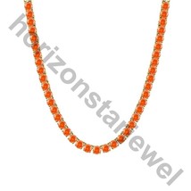 15.24 Ct Created Orange Sapphire 14K Yellow Gold Plated Tennis 3 MM Necklace 18&quot; - £147.73 GBP