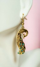 Ebros Peacock Train Golden Jewelry Alloy Dangle Earrings Pair With Crystals - £10.21 GBP