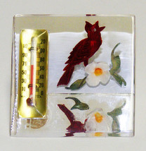 Lucite Paperweight Vintage by Bircraft with Red Cardinal &amp; Thermometer - £15.73 GBP
