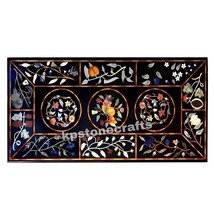 Custom Black Marble Dining Table Top | Semi-Precious Stone Inlay | Luxury Garden - $658.31+