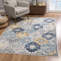 HomeRoots 392918 7 x 10 ft. Blue Distressed Floral Area Rug - £160.51 GBP