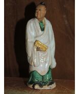 Chinese Mud Man Men 4" White &amp; Green with yellow scroll Mudman Antique c... - $31.49