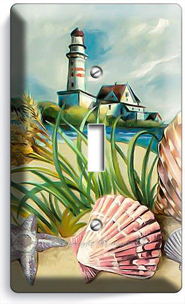NAUTICAL SEA SHELLS LIGHTHOUSE SINGLE LIGHT SWITCH PLATE BATHROOM HOUSE HD DECOR